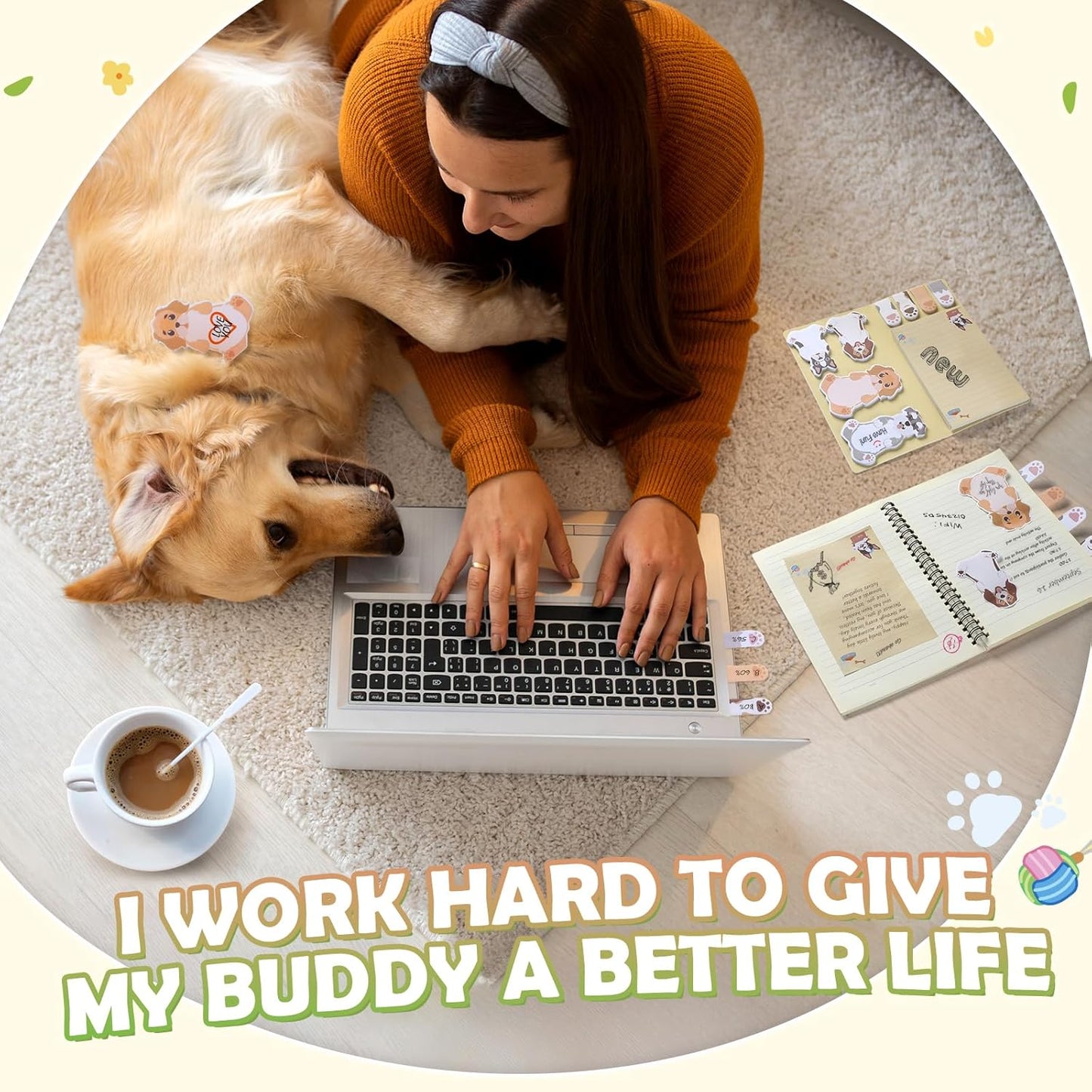 Hommie Cute Sticky Notes, Dog Sticky Notes Set Planner Dividers Self-Stick Notes Pads Animal Divider Tabs Bundle Writing Memo for Dog Lovers Office School Supplies