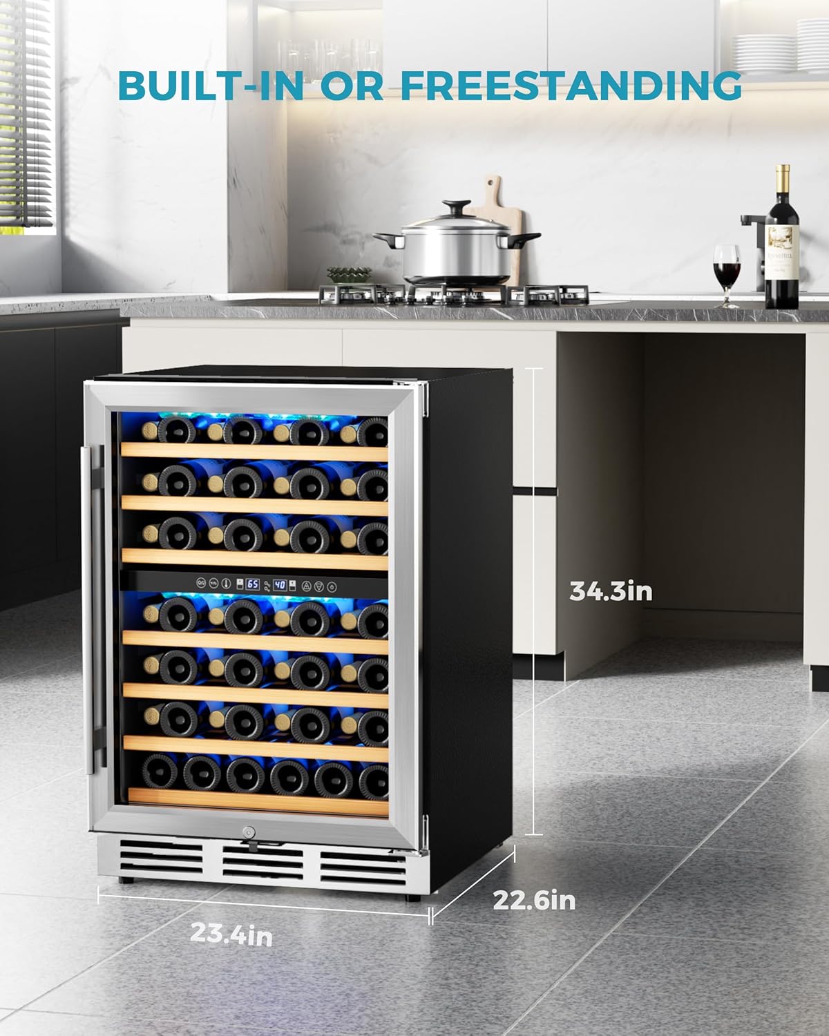 EUHOMY 24 Inch Wine Cooler Refrigerator 54 Bottl-Dual Zone, Built-in or Freestanding Wine Fridge with Glass Door, Wine Refrigerator for Home Bar Kitchen