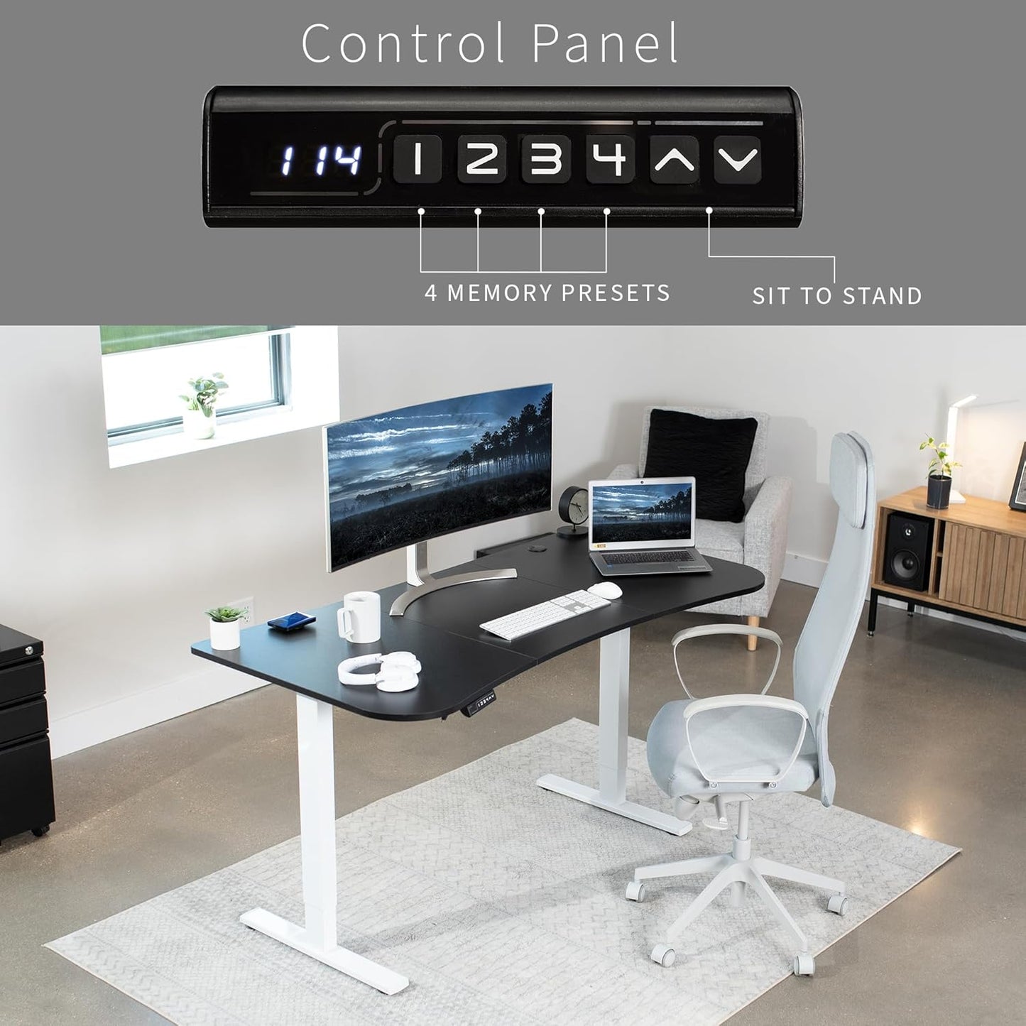 VIVO Electric 63 x 32 in Standing Desk, Memory Height Adjustment, 1B Series, Black Top White Frame, DESK-KIT-1W1B