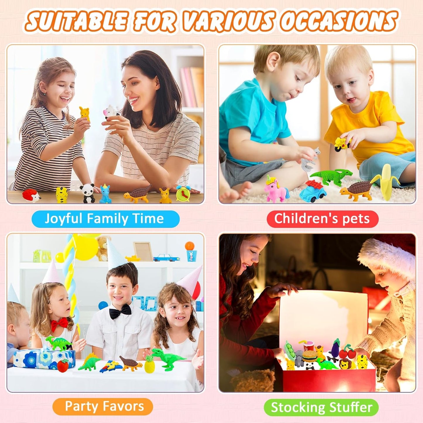 150Pcs Animal Erasers Bulk Cute Food Erasers Desk Pets Kids Puzzle Eraser Take Apart Cool 3D Eraser Mini Fun Party Favors for School Supplies Classroom Rewards Easter Egg Fillers Gifts