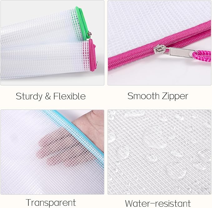 Sooez 36 Pack Mesh Zipper Pouch with Sticky Labels, A4 Mesh Bags for Board Game Puzzles Organization Storage, Durable Letter Size File Folders Organizer for Teacher School Classroom Office Supplies