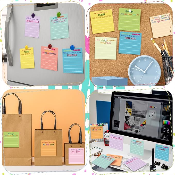 Yinder 24 Pcs Team Sticky Notes Team Appreciation Gifts Bulk Employee Coworker Inspirational Sticky Notes Pad Appreciation Gifts for Teacher Nurse Office Supplies 3 x 3''(Light Color,Appreciation)
