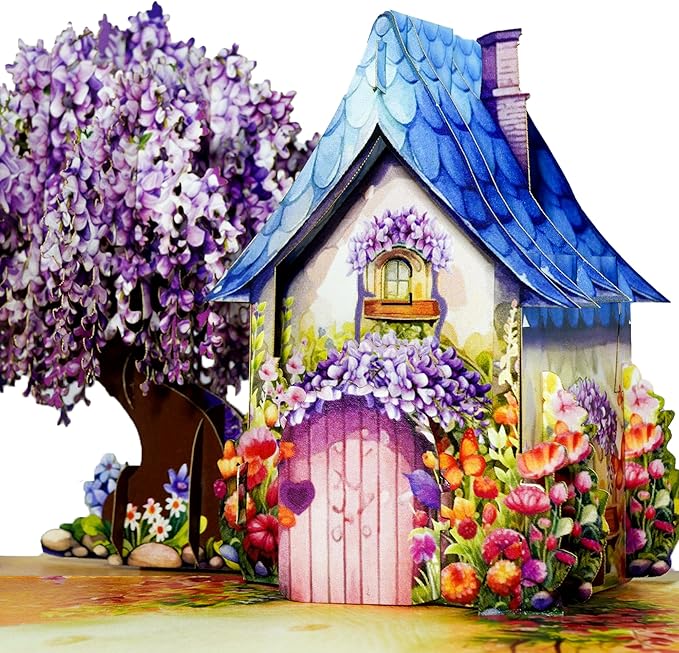 Romantic Couple with Flowering Wisteria and Charming Homestead Design, Valentines Pop Up Cards, Happy Anniversary Pop Up Cards - Perfect Handmade Present for Girlfriend, Wife or Couple
