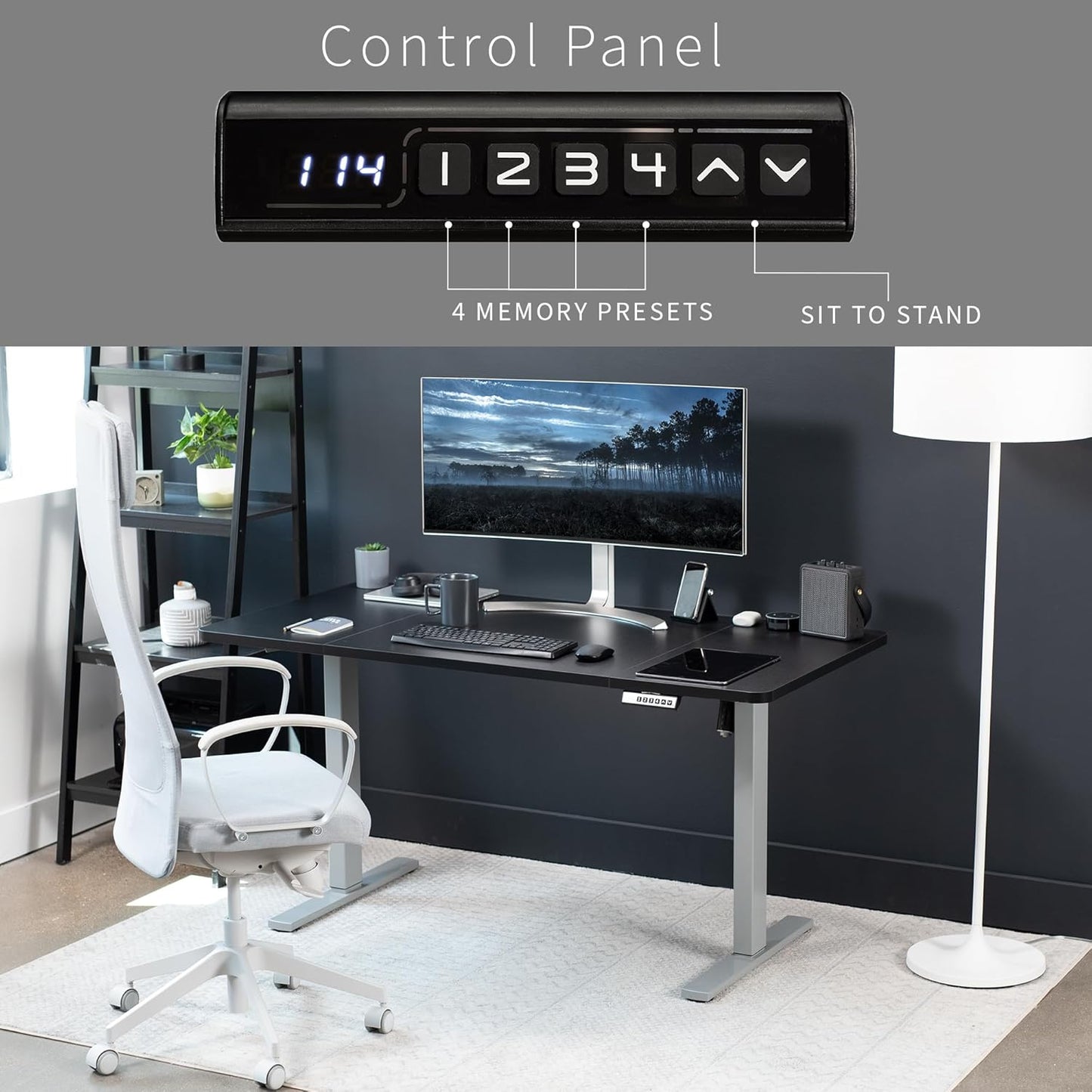 VIVO Electric 60 x 30 in Standing Desk, Memory Height Adjustment, 1B Series, Black Top Gray Frame, DESK-KIT-1G6B-30