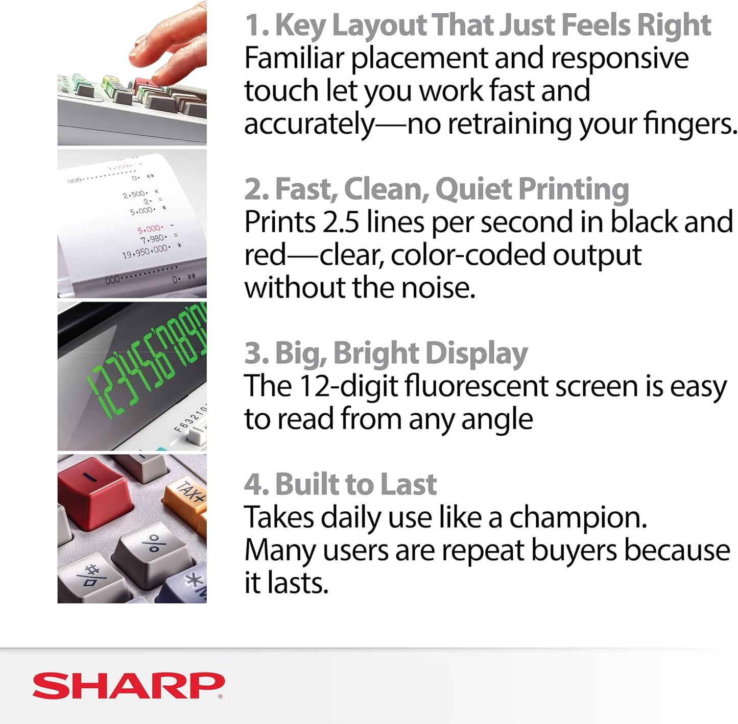 Sharp EL-1801V Ink Printing Calculator, 12-Digit LCD, AC Powered, Off-White, Ideal for Business & Office Use, Easy-to-Read Display & Durable Design