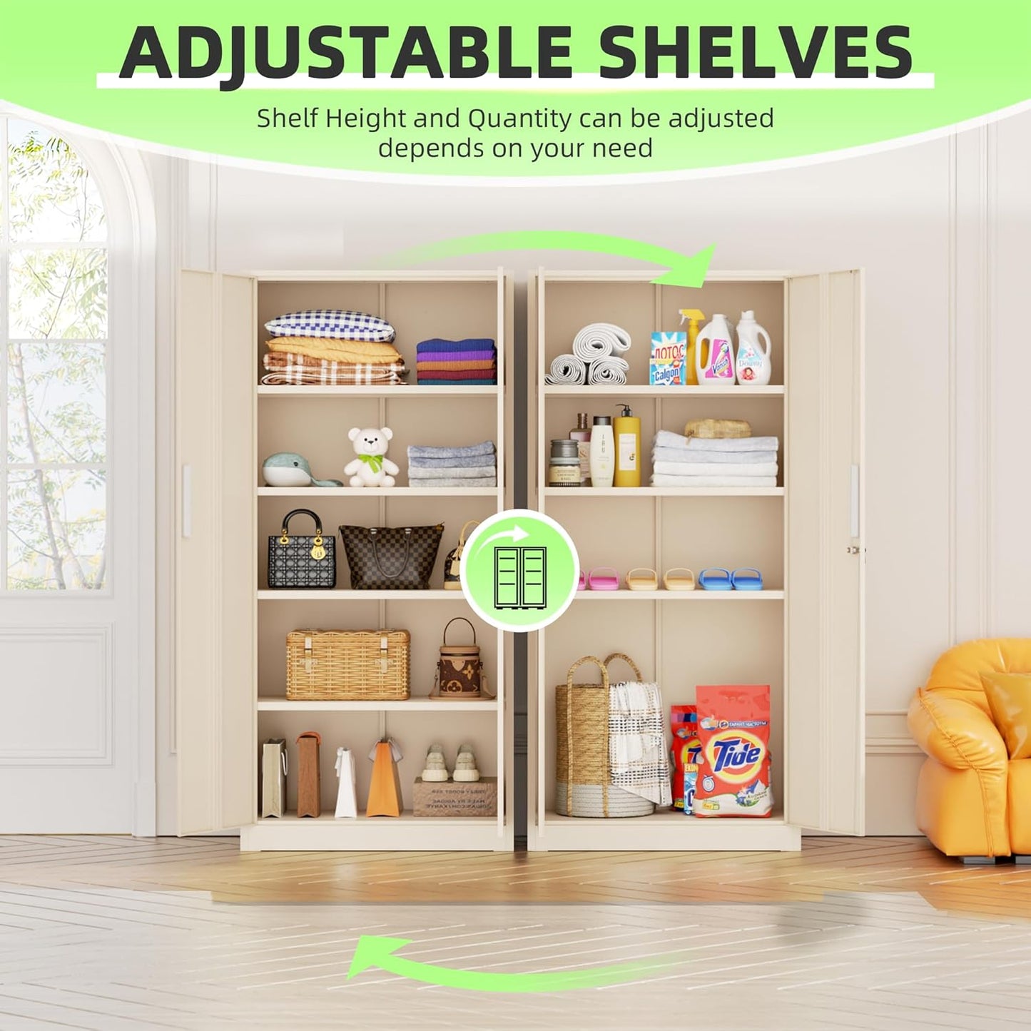 INTERGREAT Metal Storage Cabinet with Doors and Shelves,72" H Gray Steel Tool Locking Cabinet, Metal Storage Cabinets for Home Office, Warehouse, School