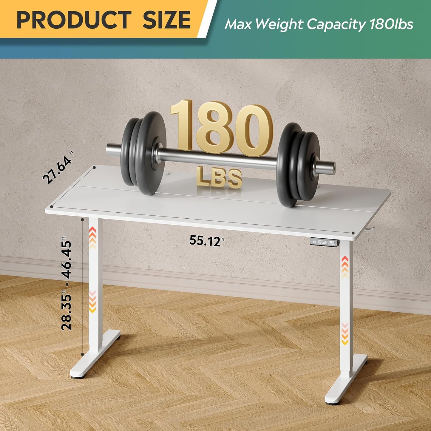 DEVAISE 55 Inch Electric Standing Desk, 3 Adjustable Height Stand up Desk for Home Office, Ergonomic Sit to Stand Desk with LED Touchscreen, Headphone Hook, 3 Memory Preset Computer Desk (White)