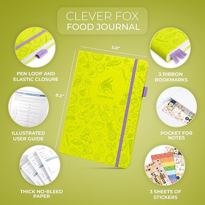 Clever Fox Food Journal - Daily Food Diary, Meal Planner to Track Calories & Nutrients, Weight Tracker Notebook, A5 (Neon Yellow)