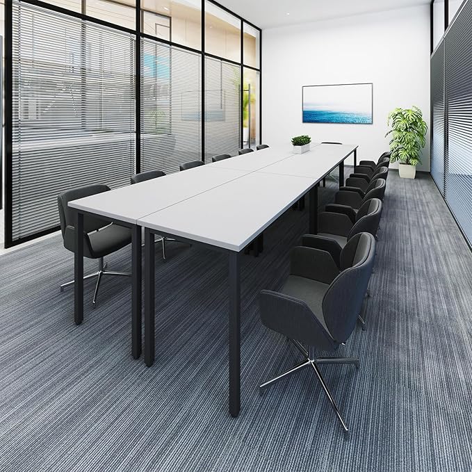 Bonzy Home Conference Tables 12ft Office Computer Desk for Meeting Room Study Writing Printer Table Save Space Design for 14 People 6PCS 141.6"x47.2"x29.5", White
