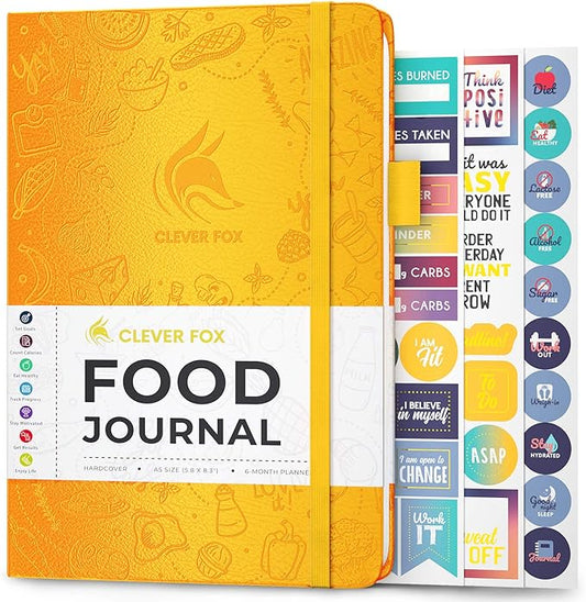 Clever Fox Food Journal - Daily Food Diary, Meal Planner to Track Calories & Nutrients, Weight Tracker Notebook, A5 (Amber Yellow)