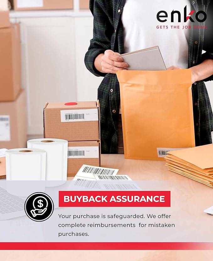 enKo 4" x 3" Labels for Zebra Desktop Printers (48 Rolls, 24,000 Labels) - Direct Thermal Address Mailing Shipping Barcode FBA Stickers FNSKU Labels for Zebra and Eltron (Perforated)