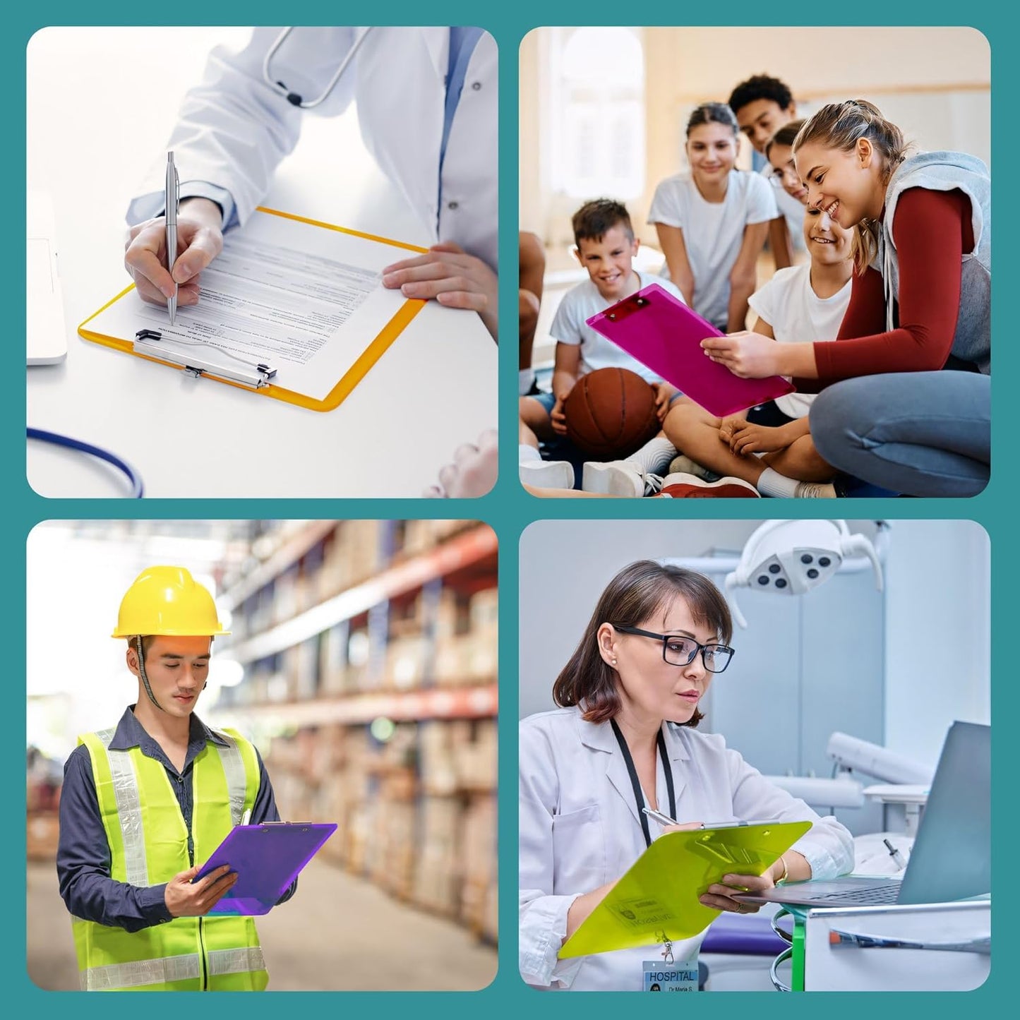 Plastic Clipboards, 6 Assorted Colors Transparent Clip Boards, A4 Letter Size 12.5 x 9 Inch, Low Profile Clip, Office, School Supplies for Students, Teachers, Nurses