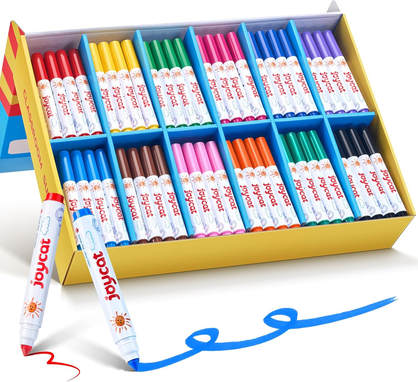 JoyCat 240-Count Washable Markers Bulk Set - 12 Assorted Colors | Classroom Supplies for Teachers, Markers For Kids & School | Flip-Top Storage Box, Non-Toxic Art Supplies