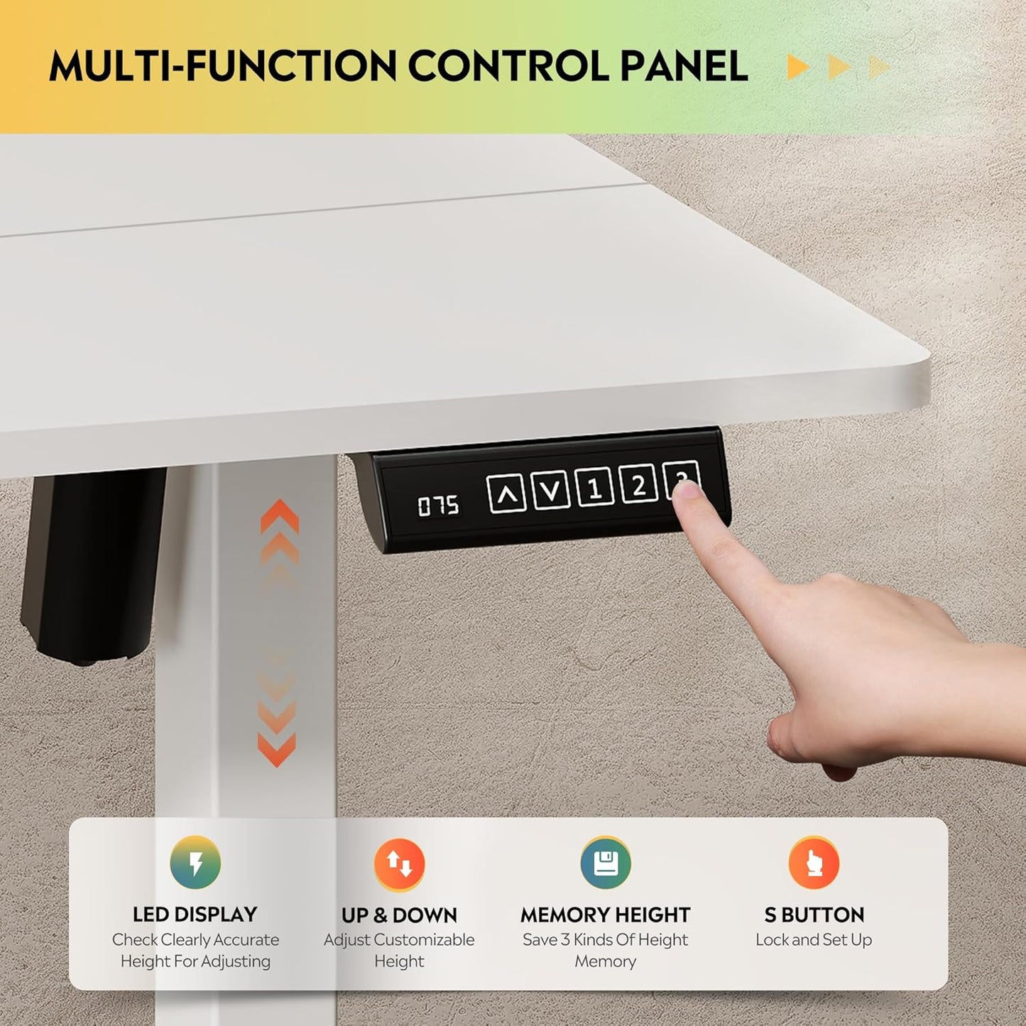 DEVAISE 48 Inch Electric Standing Desk, 3 Adjustable Height Stand up Desk for Home Office, Ergonomic Sit to Stand Desk with LED Touchscreen,Headphone Hook, 3 Memory Preset Computer Desk (White)