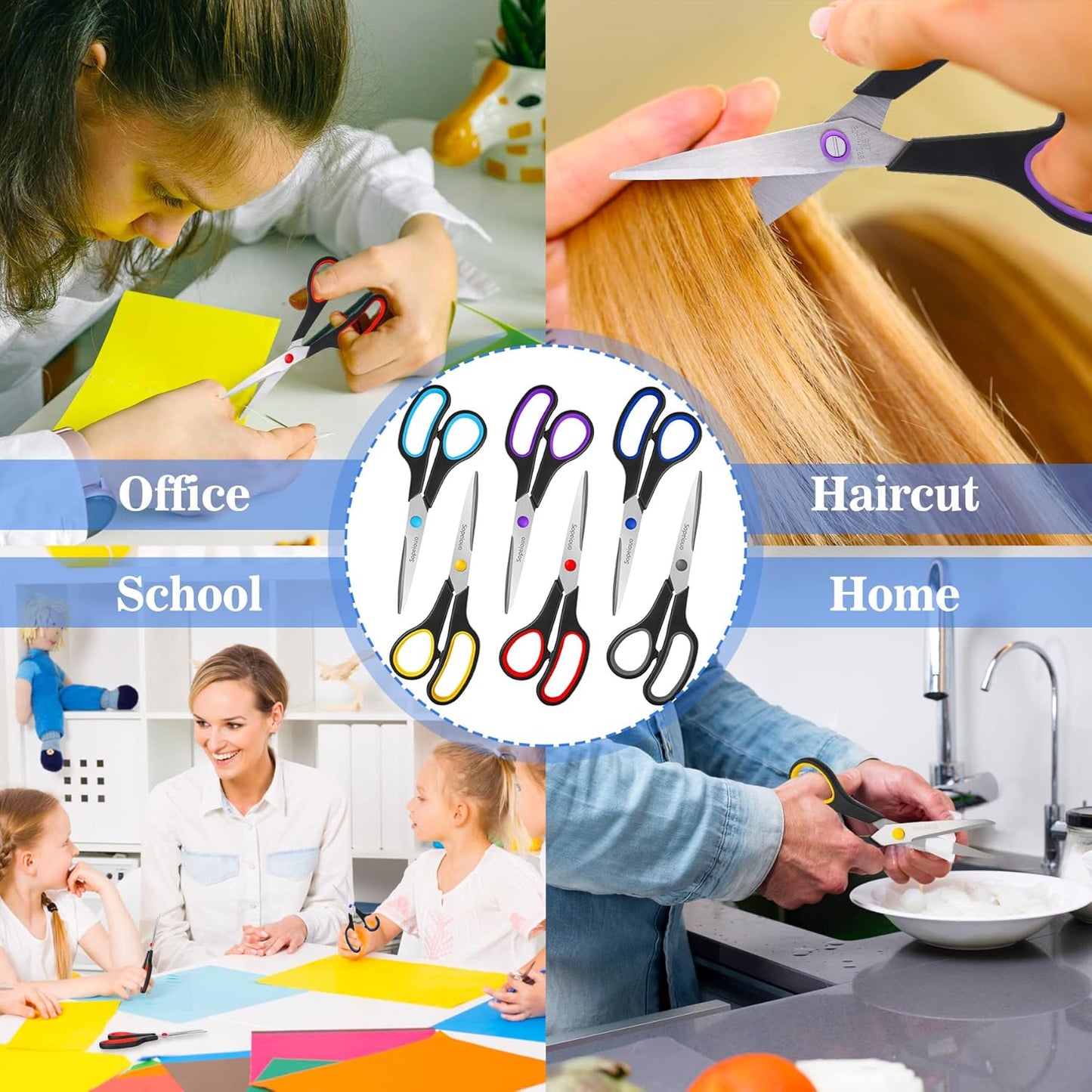 Scissors Set of 24-Pack, 8" Scissors All Purpose Comfort-Grip Handles Sharp Scissor for Office Home School Craft Sewing Fabric Supplies, High/Middle School Student Teacher, Right/Left Hand