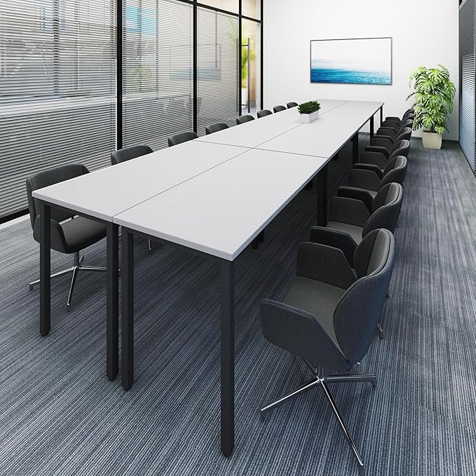 Bonzy Home Conference Tables 16ft Office Computer Desk for Meeting Room Study Writing Printer Table Meeting Seminar Table for 20 People Rustic Vintage 8PCS 188.8"x47.2"x29.5", White