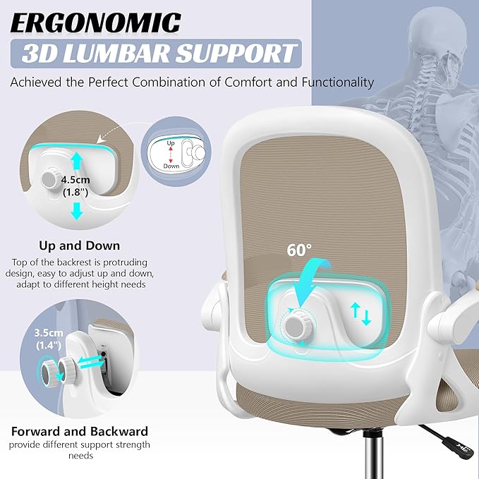Drafting Chair, Tall Office Chair Ergonomic Standing Desk Chair,with Adjustable Footrest Ring, 3D Lumbar Support, Flip-up Armrests, Swivel Desk Stool for Drawing Working (Khaki)