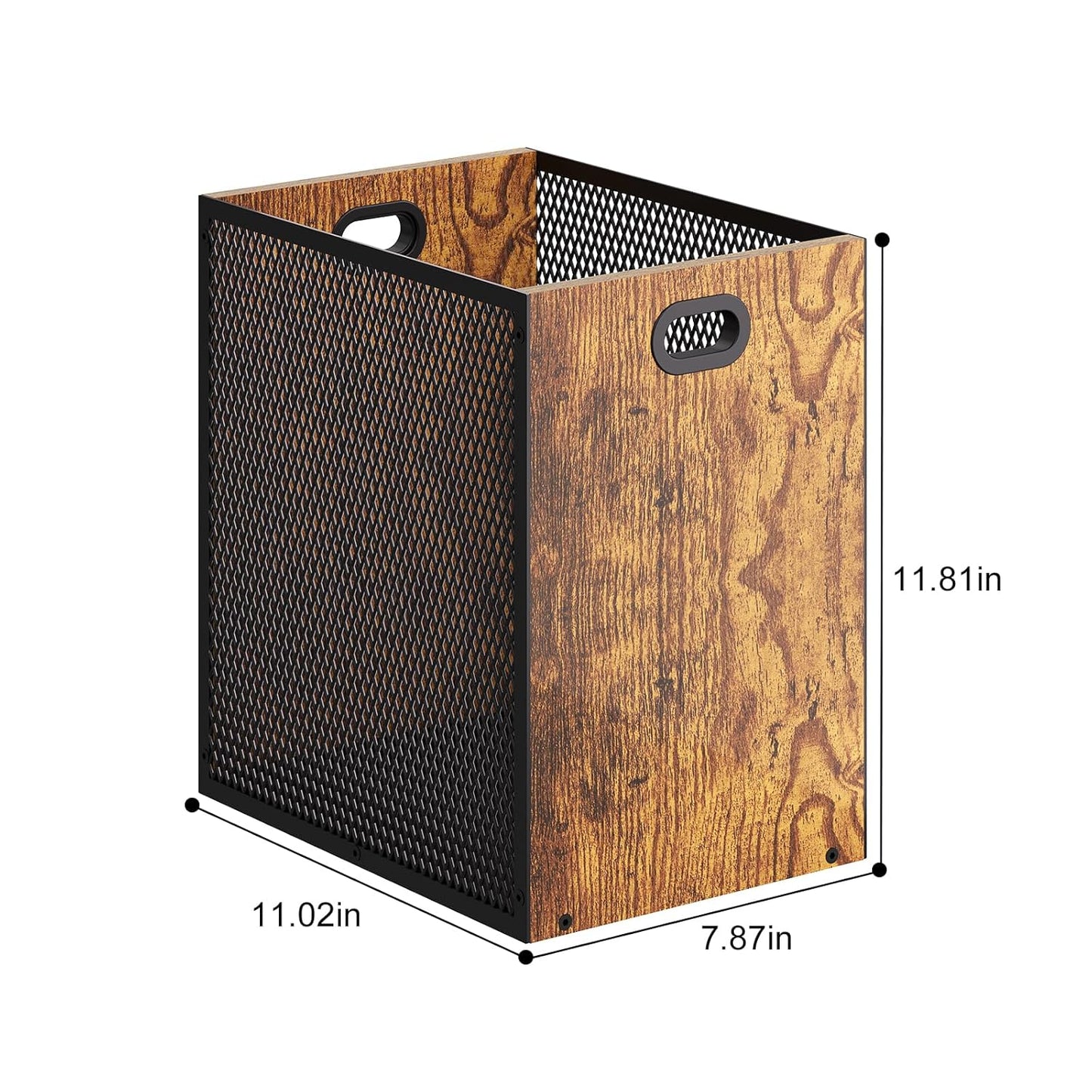 Retro Office Trash Can, Iron and Wood Combination Bedroom Garbage Can, Rectangular Design Wastebasket with Handle, Industrial Style Trash Can for Home Office, 11.02" X 7.87" X 11.81" 4.5 Gallon (2)