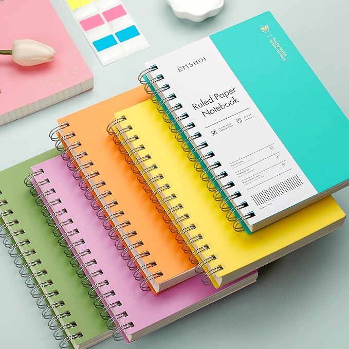 EMSHOI A5 Spiral Notebook College Ruled Lined Journal, Small 5.7" X 8.22", 300 Pages/150 Sheets, 100gsm Thick Paper, Waterproof Hardcover, for Office School Women Men Work Writing Notes-Yellow