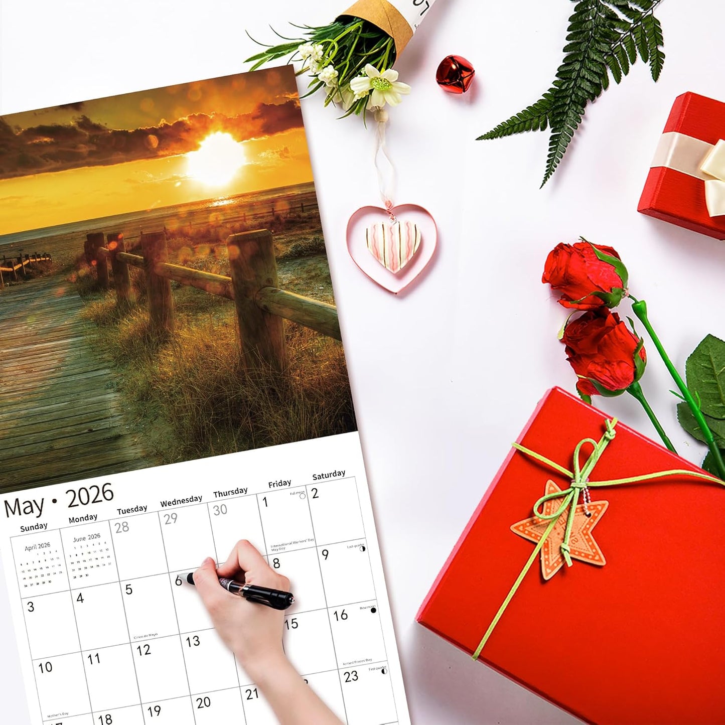 2025 Wall Calendar,Calendar 2026, July 2025 - December 2026, Wall Calendar Sunset, 12" x 24" Opened,Full Page Months Thick & Sturdy Paper for Gift Perfect Calendar Organizing & Planning