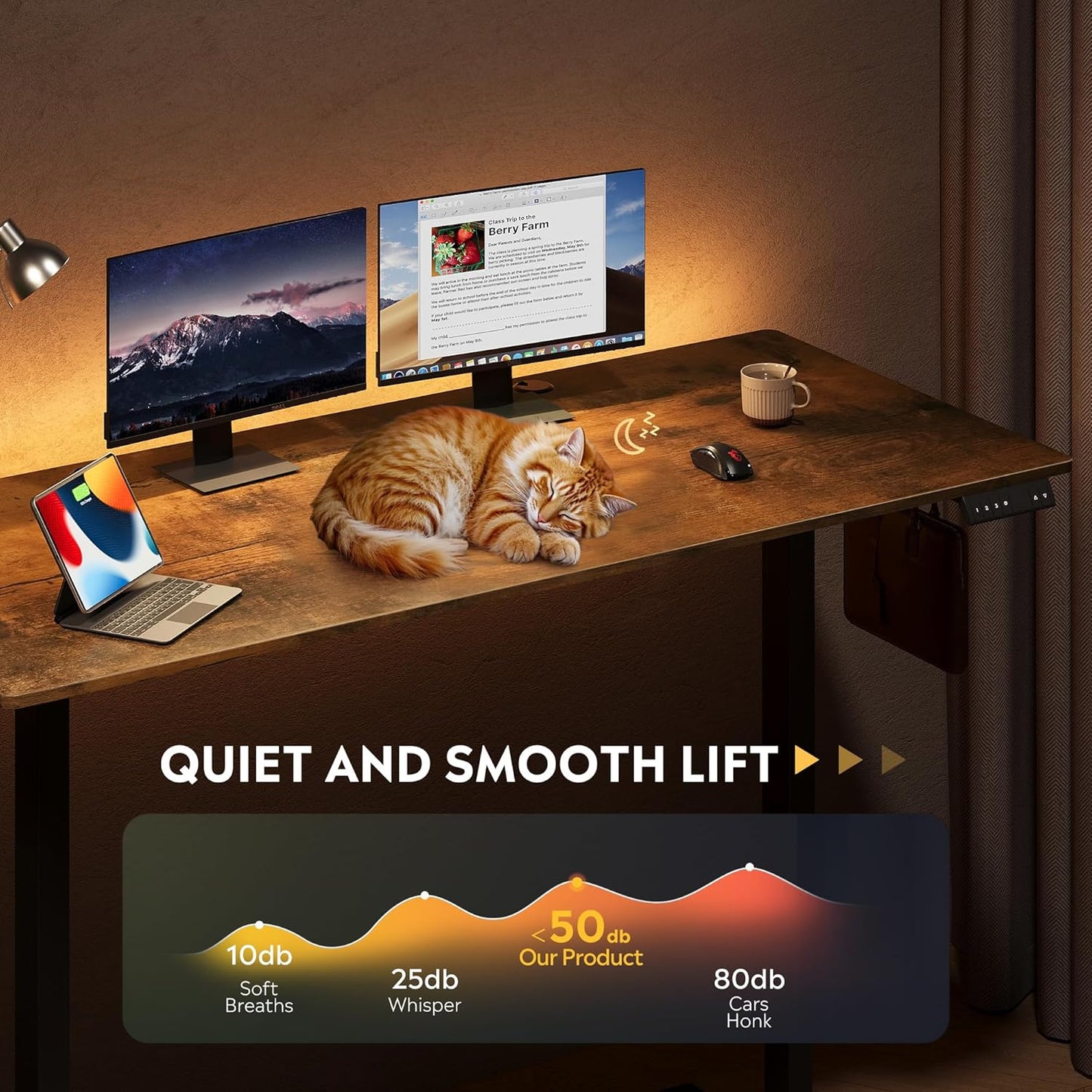 DEVAISE 63 Inch Electric Standing Desk, 3 Adjustable Height Stand up Desk for Home Office, Ergonomic Sit to Stand Desk with LED Touchscreen, Hook, 3 Memory Preset Computer Desk (Rustic Brown)