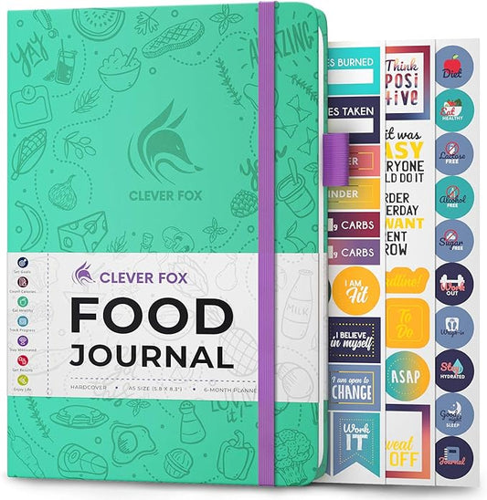 Clever Fox Food Journal - Daily Food Diary, Meal Planner to Track Calories & Nutrients, Weight Tracker Notebook, A5 (Turquoise)