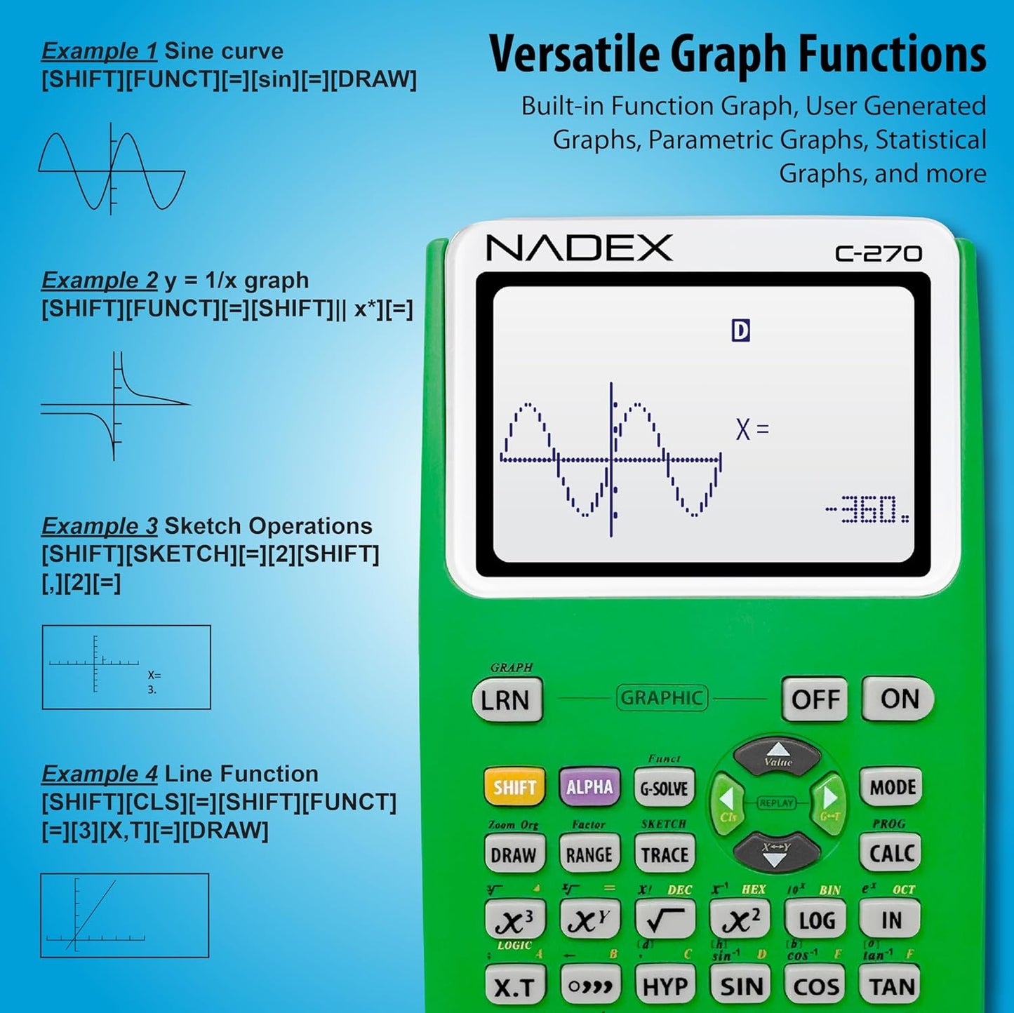 Scientific Calculator with Graph Functions for College and High School Students, Engineering, Advanced Mathematics, Calculus, Algebra, Geometery, Trigonometry, Statistics, Physics, Chemistry, Green