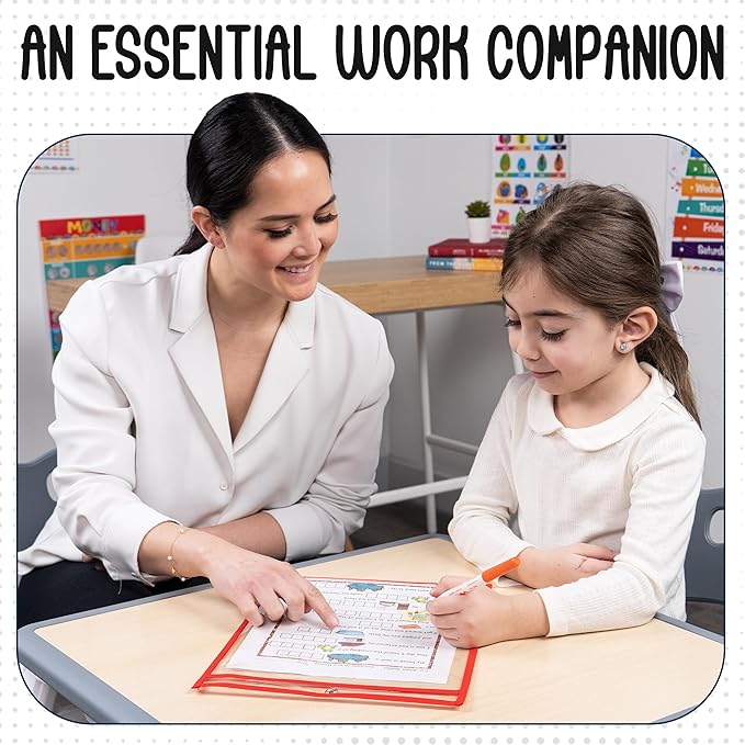 30 Pack, Assorted, Dry Erase Pocket Document Protectors,10" Wide x 13.5" Tall - Dry Erase Clear Plastic Sleeves - Reusable & Easy Erase Plastic Invoice Holders, Water-Resistant & Durable