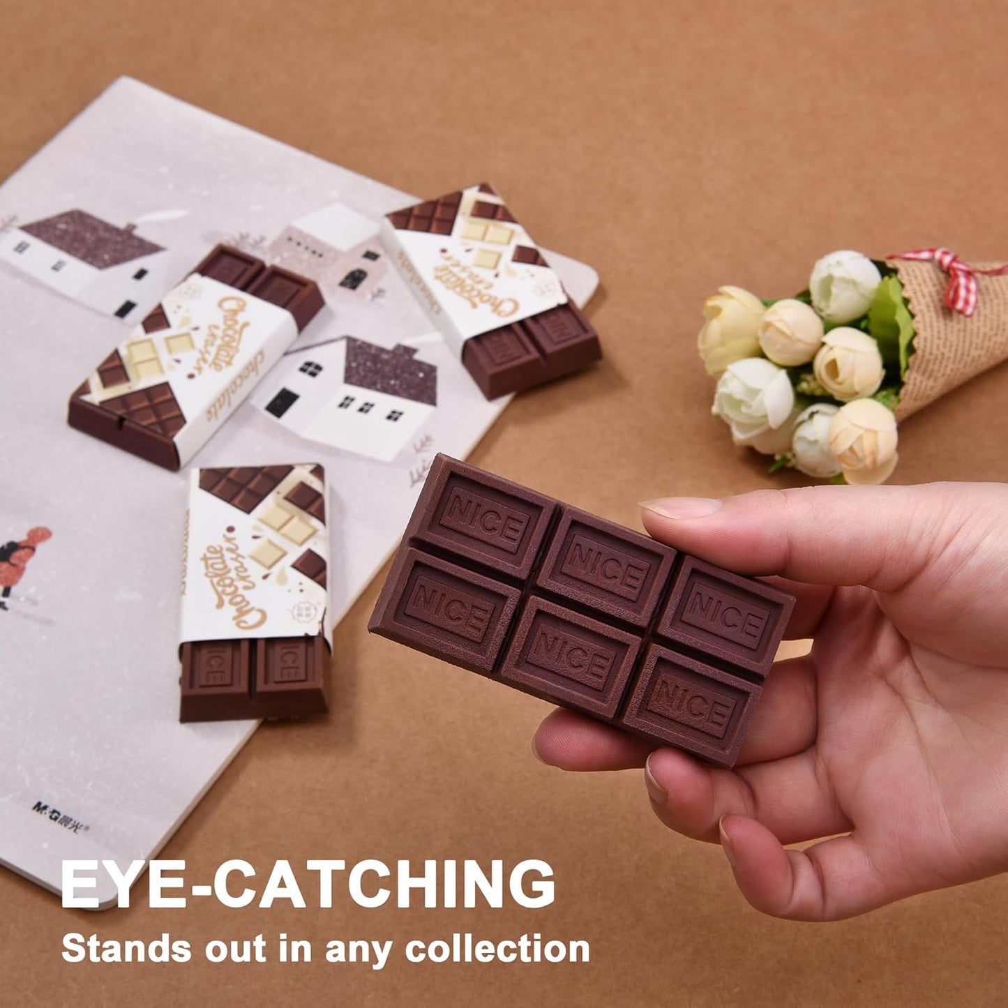 6Pcs Chocolate Shape Erasers for Kids, Cute Chocolate Bar Erasers Bulk for School Classroom Supplies Party Favors