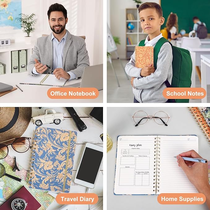 LABUK 3 Pack A5 William Morris Floral Notebooks for Women, 5.7" x 8.5" College Ruled Spiral Journals 160 Pages Hardcover with Back Pocket, Suitable for School, Office, Home and Beyond