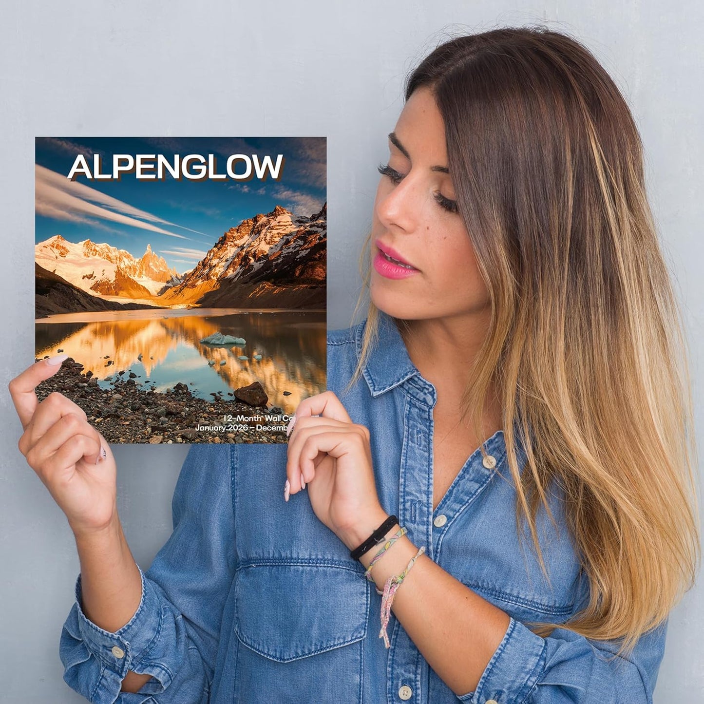 2026 Wall Calendar, Alpenglow Monthly Wall Calendar, 12" x 24" Open,Family Planner Calendar Organizer with Mountain of Sunrise Images