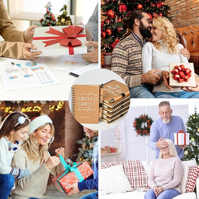 INSADA Christian Prayer Journal Spiral Notebooks Bulk with Pens - Small Notepads (4.13”x5.43”) - Easter Gifts for Women men,Church Members & Bible Study Groups (60 sets Brown)