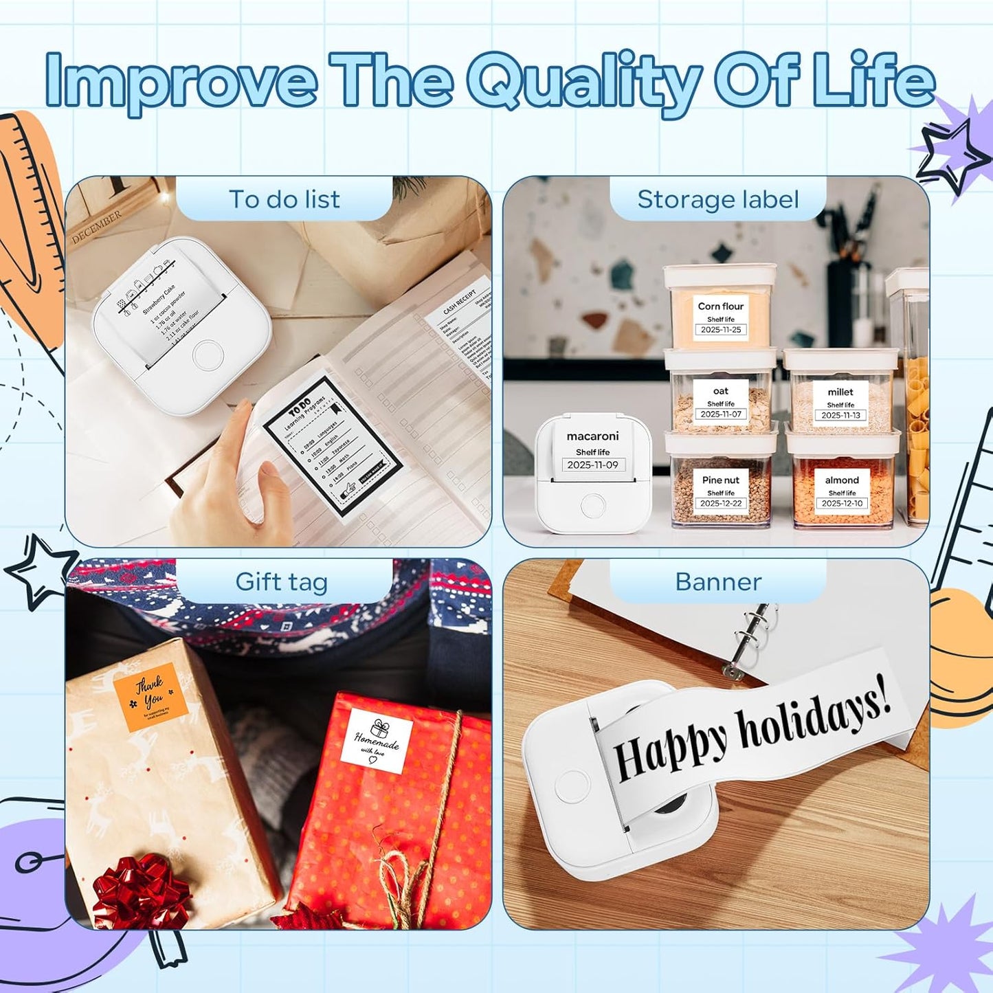 Print Pods Mini Printer, Sticker Maker Machine Y02C, Mini Portable Printer with 1 Roll Paper, Bluetooth Inkless Receipt for Phone, Thermal Portable Maker for Journal, Note, Photos, Learning