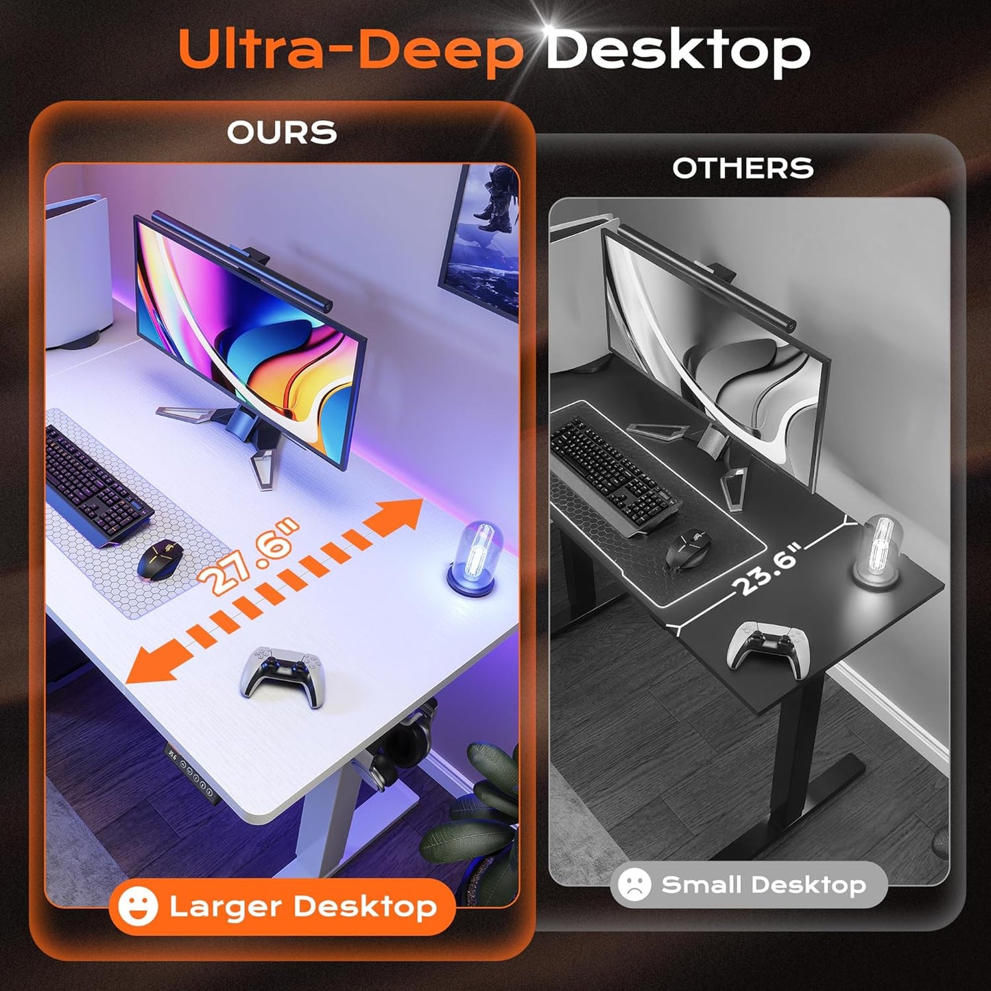 Huuger 55 x 28 Large Electric Standing Desk, Height Adjustable Copmuter Desk, 27.6" Deep Desktop, Stand up Gaming Office Table with 2 Hooks, 3 Preset Heights, for Home Office, White