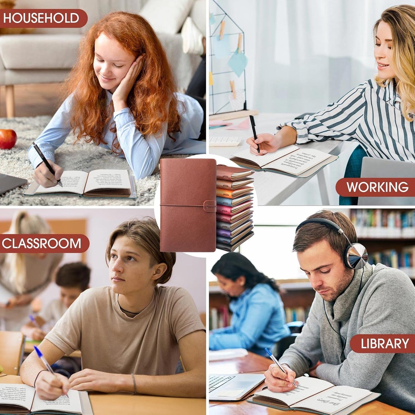 Sinmoe 10 Pack PU Leather Notebook Journal Bulk, Vintage Travel Notebook Multicolor Refillable Journal Diary Planner Gifts for Men Women, 100GSM Lined Paper, Card and Phone Slot, 7.9 x 4.7 Inches