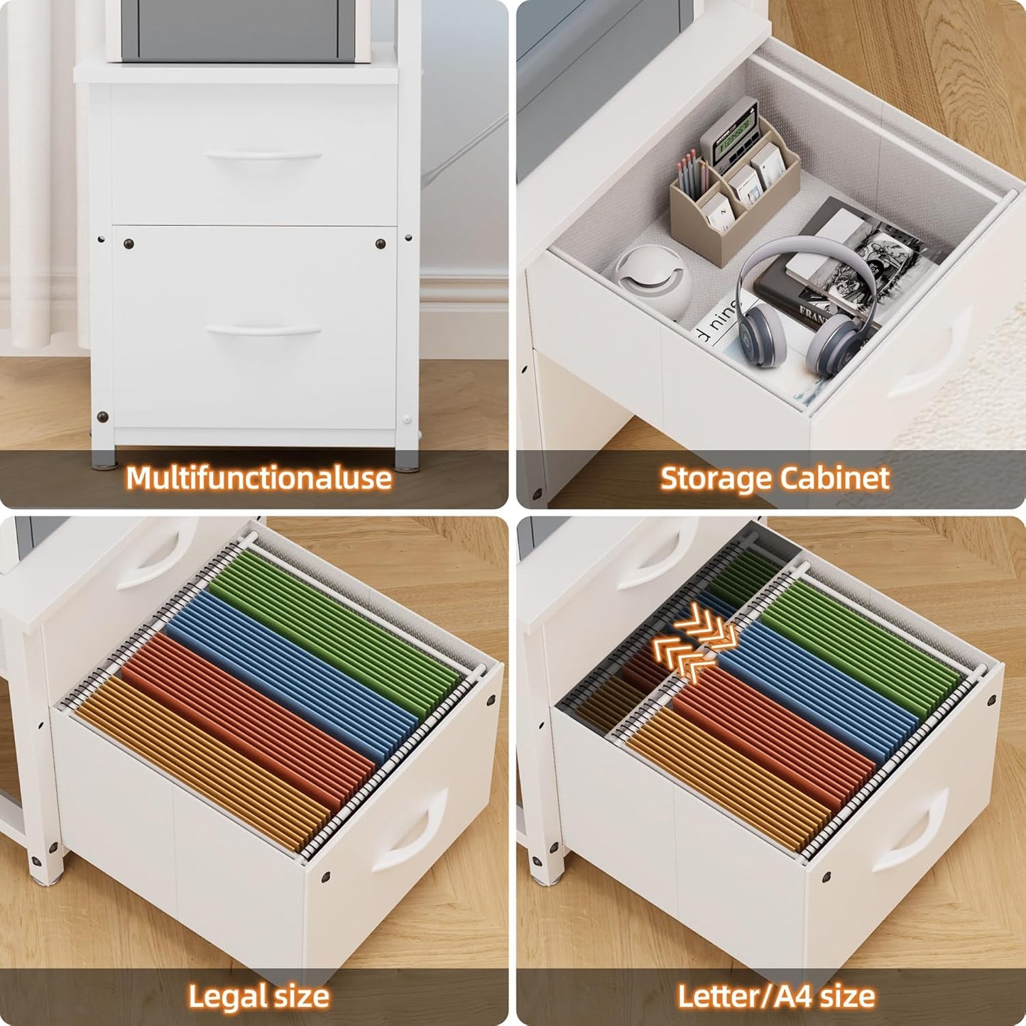 YOUNGAR 69.3" Home Office Desk with Storage, Reversible L Shaped Computer Desks, Corner Gaming Office Desk with 2 File Drawers&Power Outlet, All White