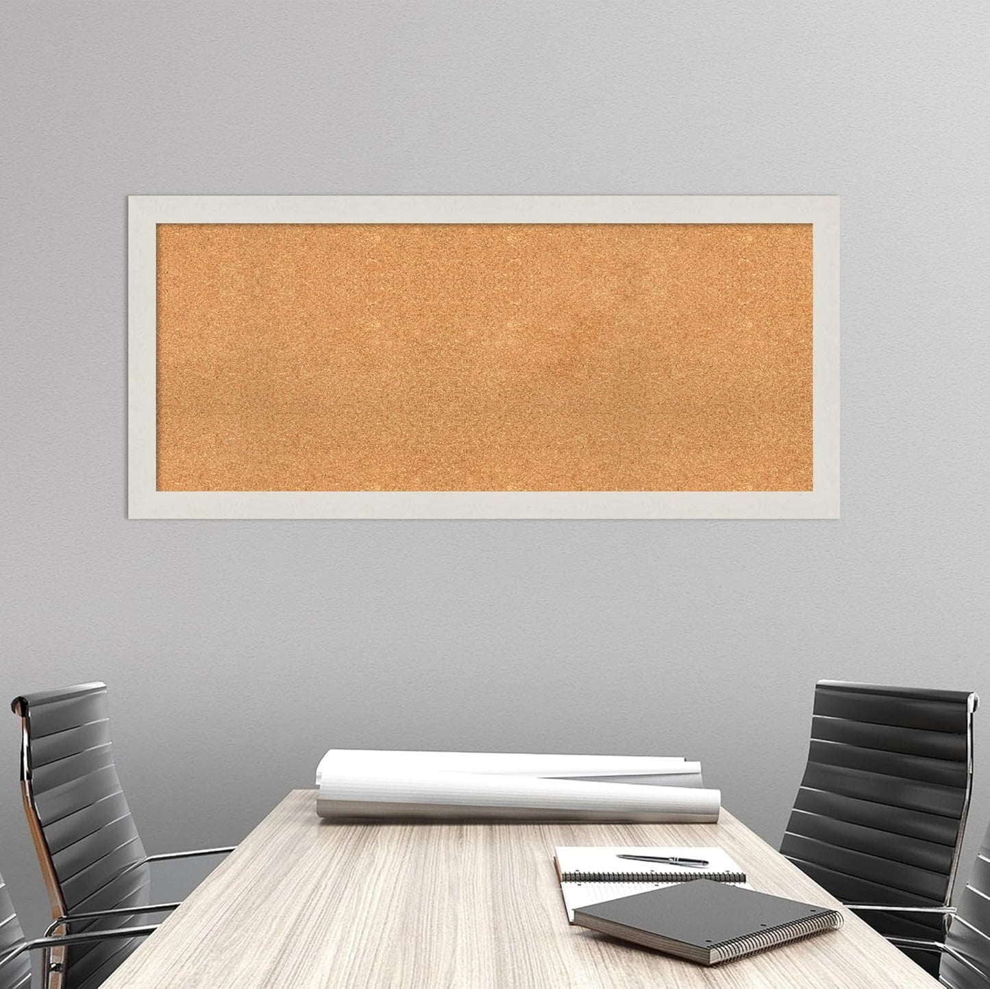 Amanti Art Natural Cork Board for Wall, 23x51 Vision Board with White Frame, Oversize Corkboard Office Decor for Home Organization, Country Rustic Corkboard Pinboard to Display Items for Home