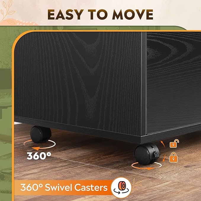 DEVAISE 3-Drawer Wood File Cabinet with Lock, Mobile Lateral Filing Cabinet, Printer Stand with Open Storage Shelves for Home Office, Black