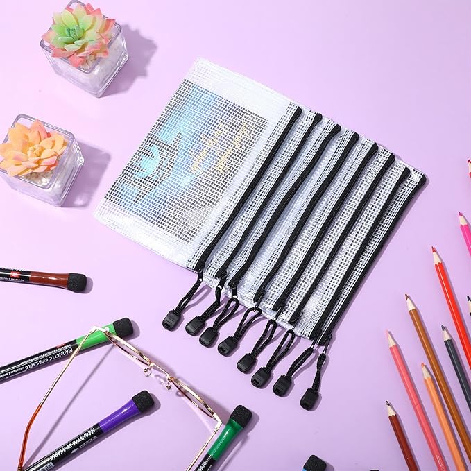 Jetec 32 Pcs Mesh Zipper Bags Toy Storage Bikini Organizer Bag Bolsas Para Guardar Trajes De Baño Waterproof Zipper Reusable Pouch Puzzle Multipurpose for Storage Office(Black,7.5 x 5 Inch)