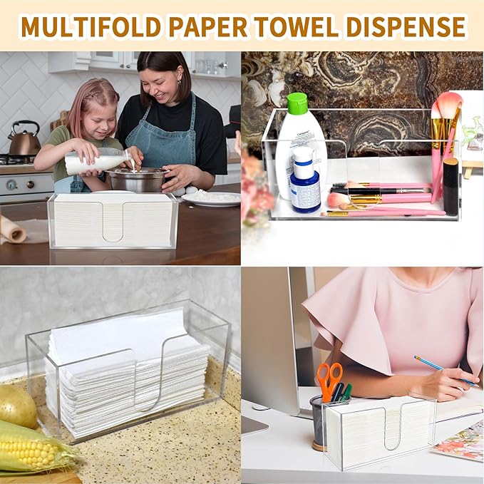 4Pack Acrylic Countertop Paper Towel Holder, Paper Towel Dispenser Countertop/Acrylic Napkin Holder(5mm Acrylic) C-fold or MultiFold Trifold Paper Towels for Bathroom, Kitchen,Restaurant (4)