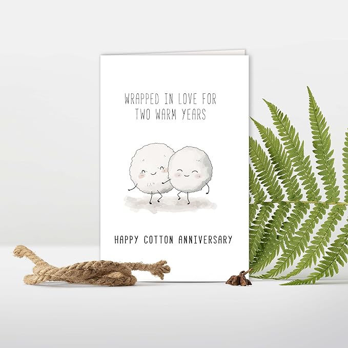 Cute 2nd Anniversary Card, Funny Cotton Balls Anniversary Card for Men Woman, Sweet Second Wedding Anniversary Card for Husband Wife, Happy Cotton Anniversary