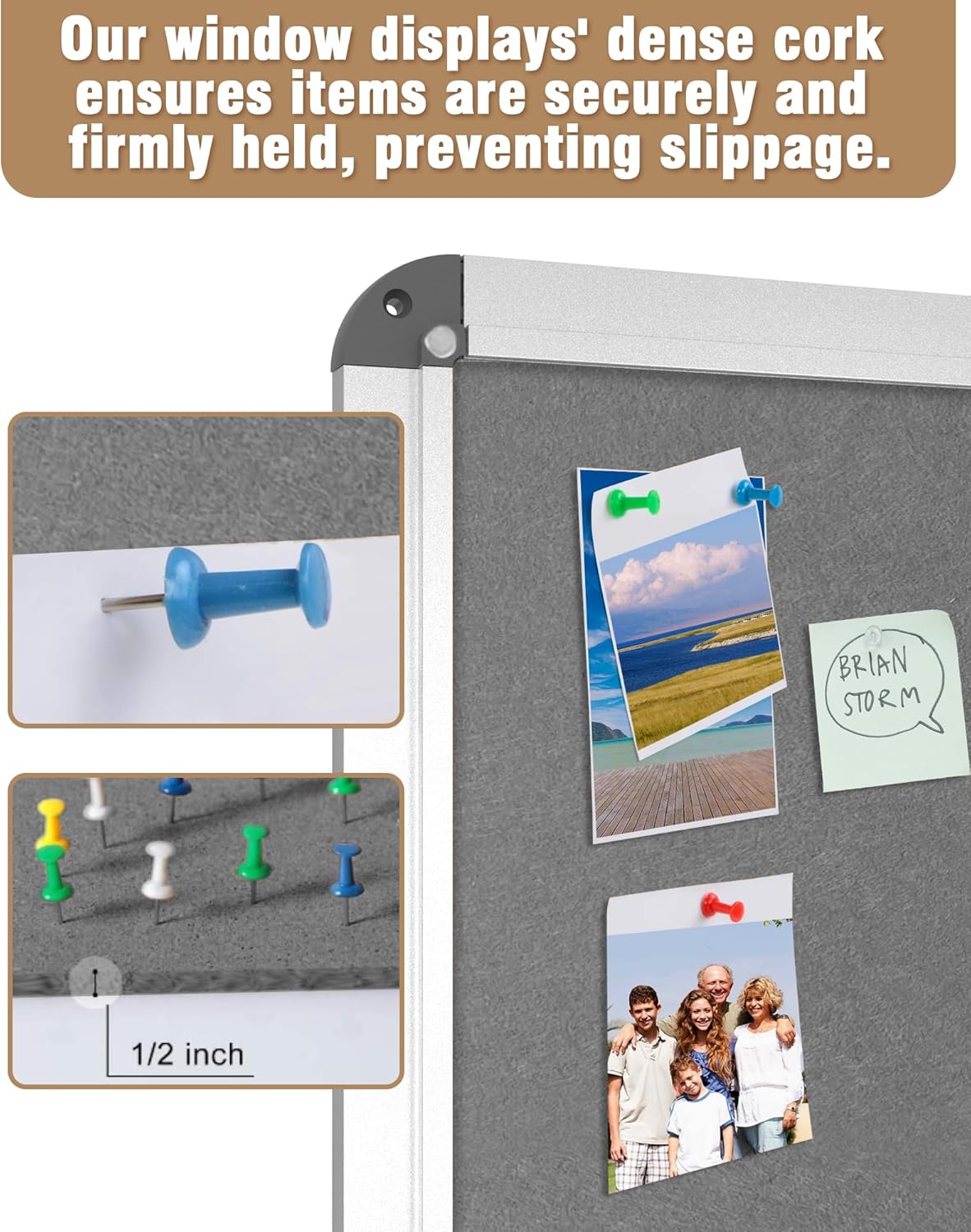 26"x20" Enclosed Bulletin Board, Lockable Weather-Resistant Aluminum Cork Noticeboard for School & Office, Silver Frame w/Grey Flet