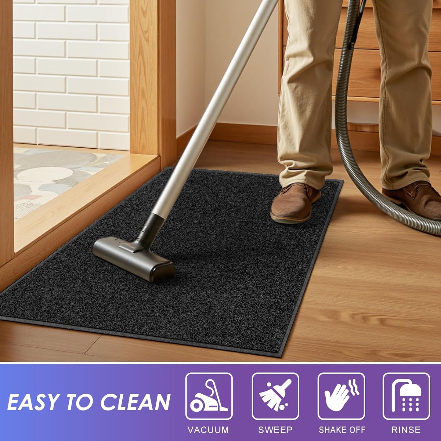 Kuyal Door Mat, 4'x6' Indoor Outdoor Entrance Mat to Trap Dirt and Moisture, Non Slip Waterproof Outdoor Mats, Commercial Floor Inside Outside Entrance, Heavy Duty Durable Welcome Mats, Black