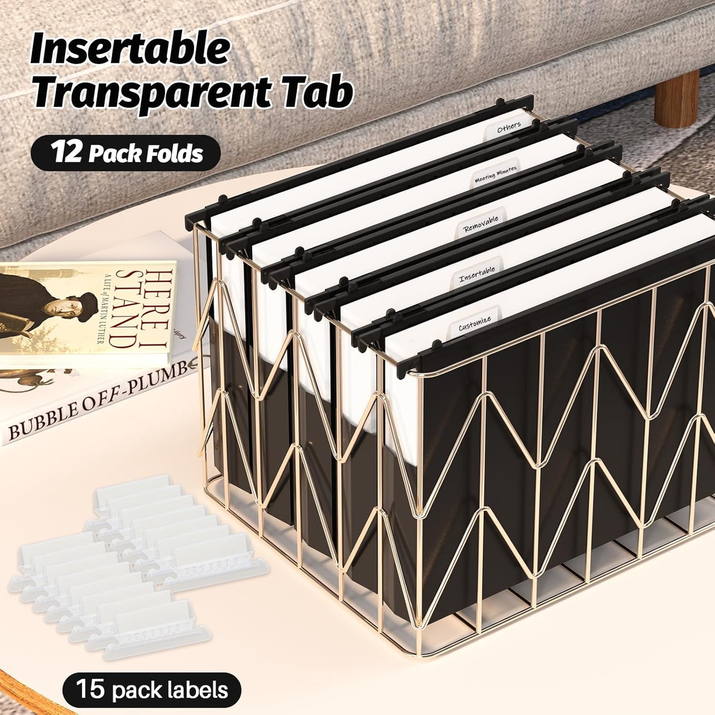 Extra Capacity Plastic Hanging File Folders,12 Pack Reinforced Hang Folders Letter Size,Accordian Pocket,Heavy Duty 2 Inch Expansion,Hard Hanging Folder Organizer for Office Home,Black