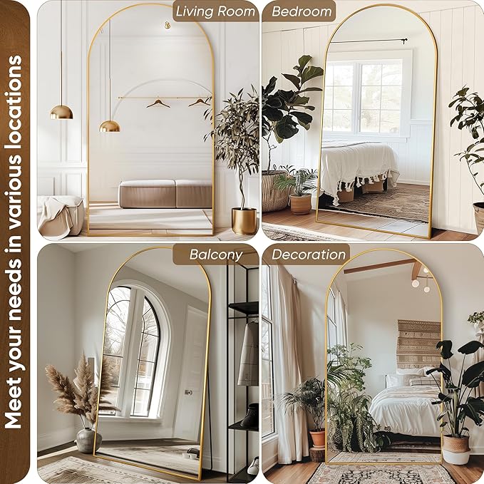 Antok Full Length Mirror, 83"x44" Oversized Floor Mirror Freestanding, Full Body Mirror Floor Standing Mirrors with Stand, Hanging Mounted Mirrors for Living Room Cloakroom,Gold,Arched Style