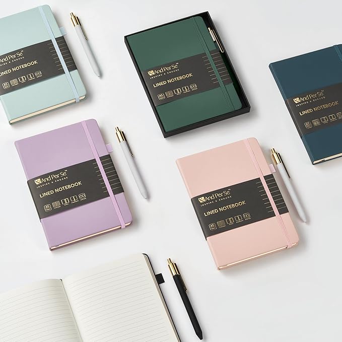 A5 Lined Leather Journal and Pen Set for Women&Men, Gift Box Included, Hardcover Notebook with 160 Pages 100GSM Thick Paper, for Work, Business, School or Home Writing(Light Brown)