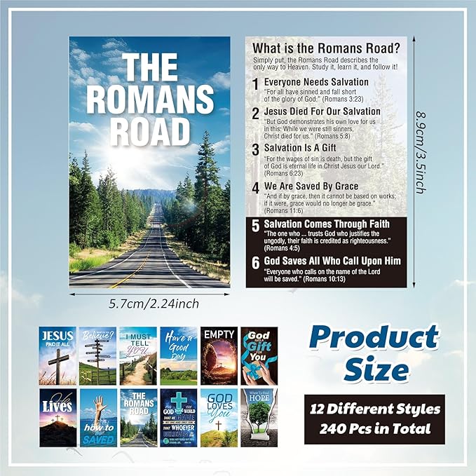 240 Pcs Gospel Tract Card 12 Styles Plan of Salvation Card Pocket Holy Postcard Christian Inspirational Bible Verse Bookmark for Christian Gift Women Men Ministering Tool (Inspiration)