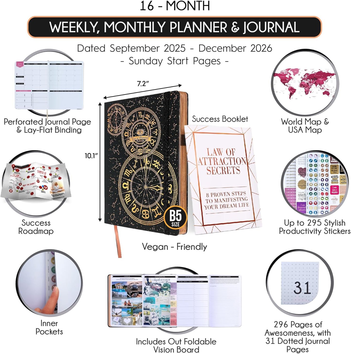 2025-2026 Planner Weekly and Monthly | 16-Month Life Planner to Increase Focus & Productivity | Reduce Overwhelm & Achieve Your Biggest Goals | Include Gift Box & Stickers | Sep 2025-Dec 2026