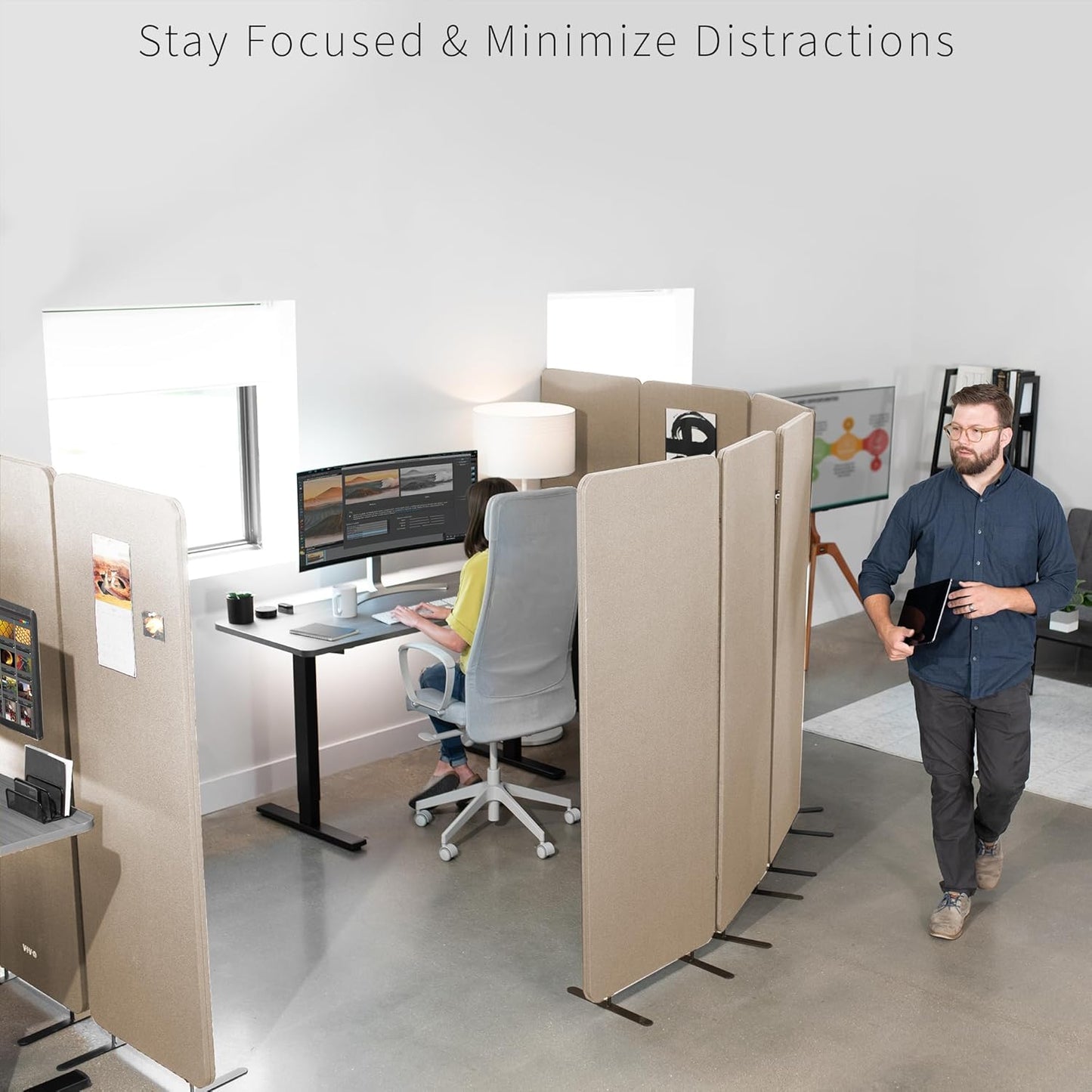 VIVO Freestanding 72 x 66 inch Privacy Panel, Cubicle Divider, Acoustic Wall Partition, x3 24 inch Panels, Beige, PP-3-T072BE