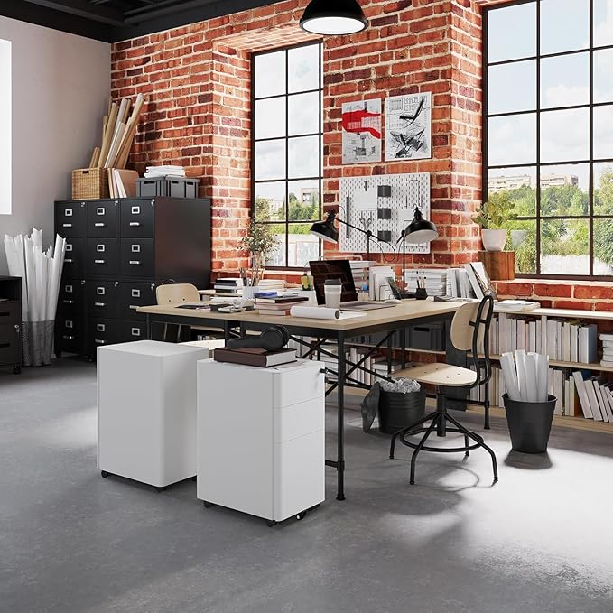 YITAHOME 3 Drawer File Cabinet, Mobile Filing Cabinet for Home Office, Metal Slim File Cabinet Drawers with Keys, Pre-Built Office Storage Cabinet for A4/Letter/Legal (White)